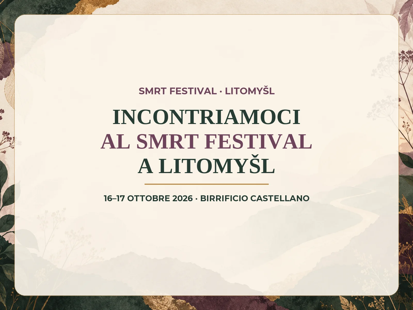 Banner del festival con due bare dipinte a mano e ritratto circolare di Mirka Kosečková
