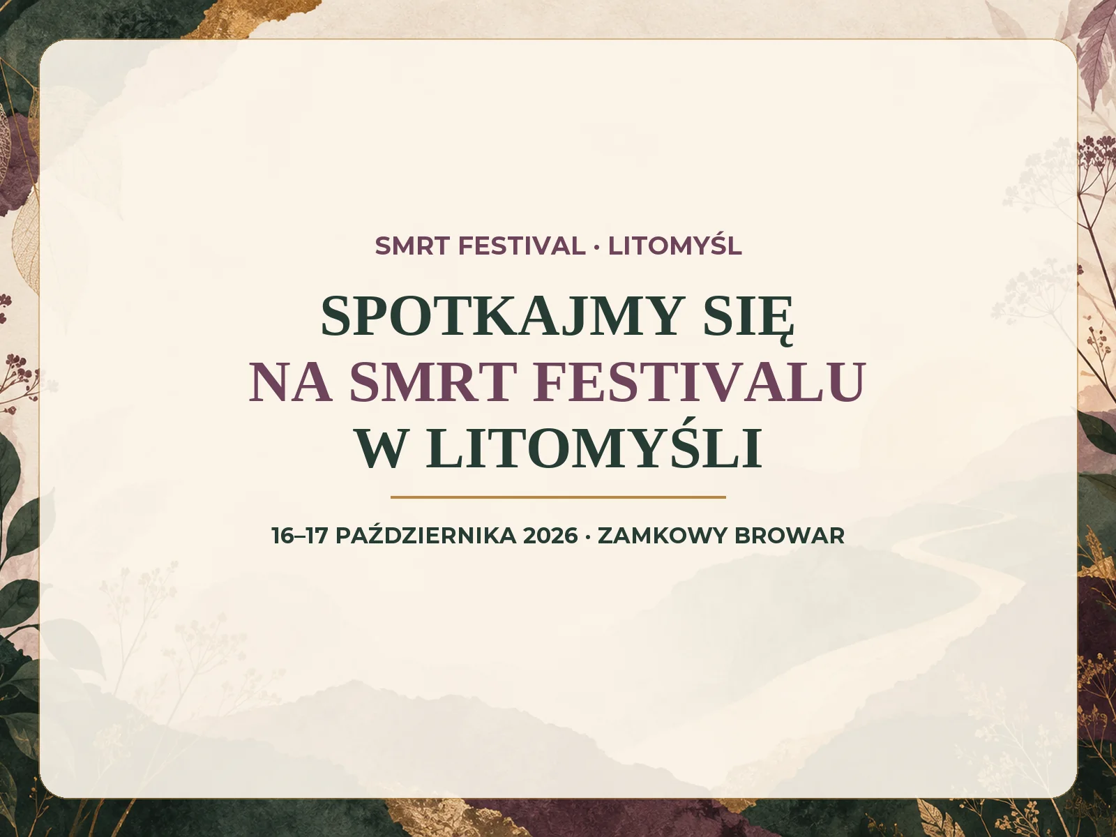 Baner festiwalowy z dwiema ręcznie malowanymi trumnami i okrągłym portretem Mirki Kosečkovej